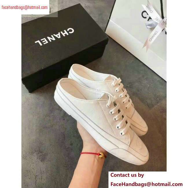 Chanel Canvas CC Logo Open-back Sneakers White 2020 - Click Image to Close