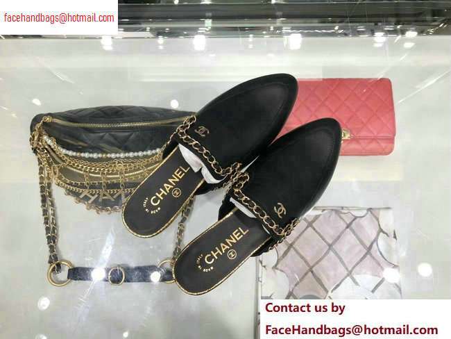 Chanel Chain Around Mules Slippers Sandals G34926 Black 2020 - Click Image to Close