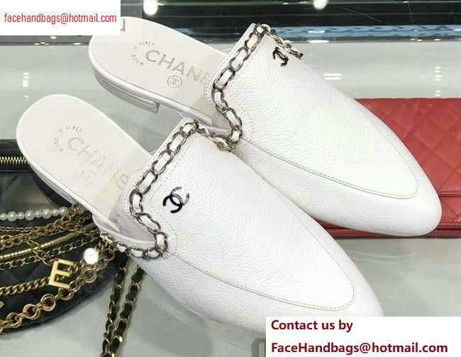 Chanel Chain Around Mules Slippers Sandals G34926 White 2020 - Click Image to Close