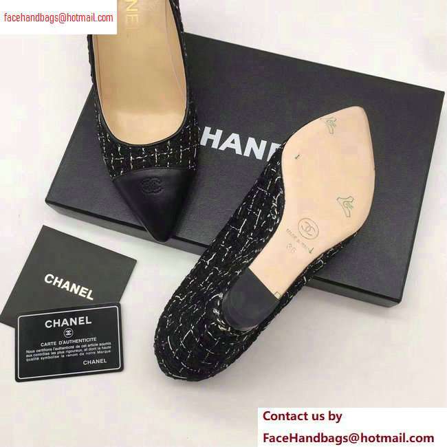 Chanel Chain Heel 8cm Wedge Pumps Tweed Grid Black 2020