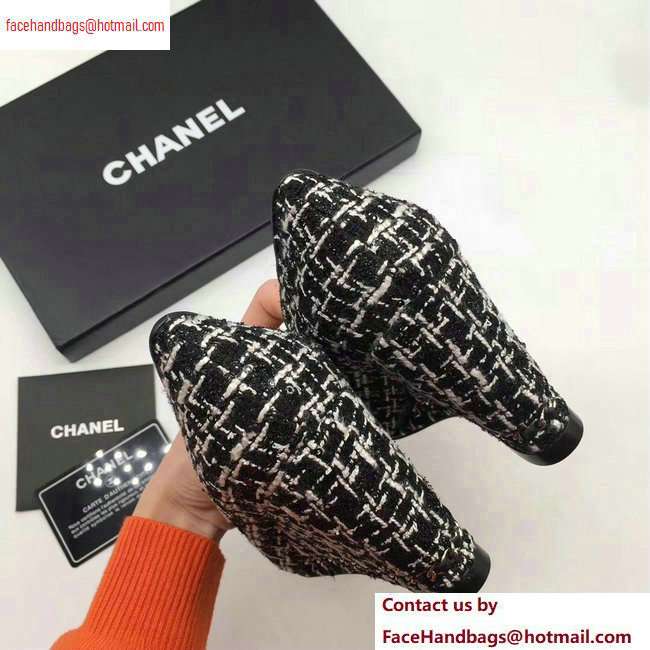 Chanel Chain Heel 8cm Wedge Pumps Tweed Grid White/Black 2020 - Click Image to Close