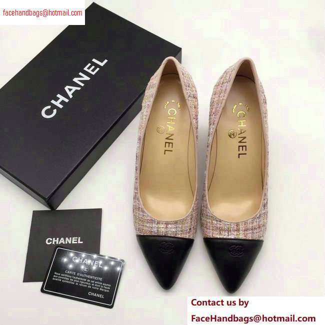 Chanel Chain Heel 8cm Wedge Pumps Tweed Pink 2020