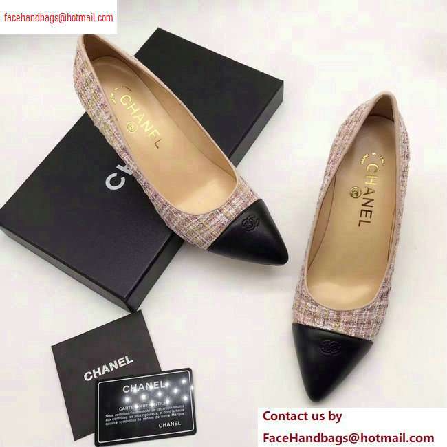 Chanel Chain Heel 8cm Wedge Pumps Tweed Pink 2020 - Click Image to Close