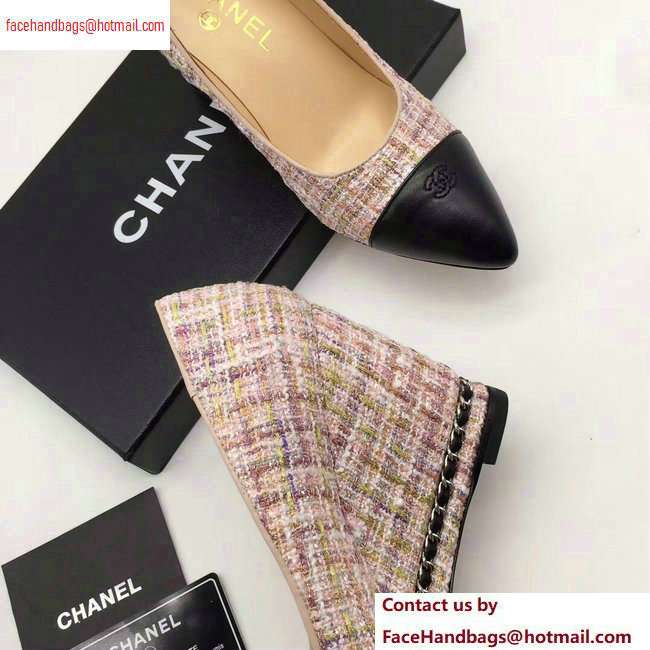 Chanel Chain Heel 8cm Wedge Pumps Tweed Pink 2020