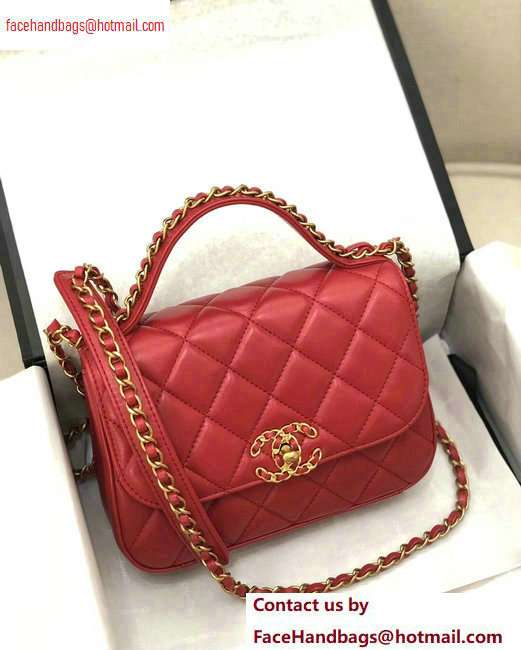 Chanel Chain Infinity Flap with Top Handle Small Bag Red 2020 - Click Image to Close