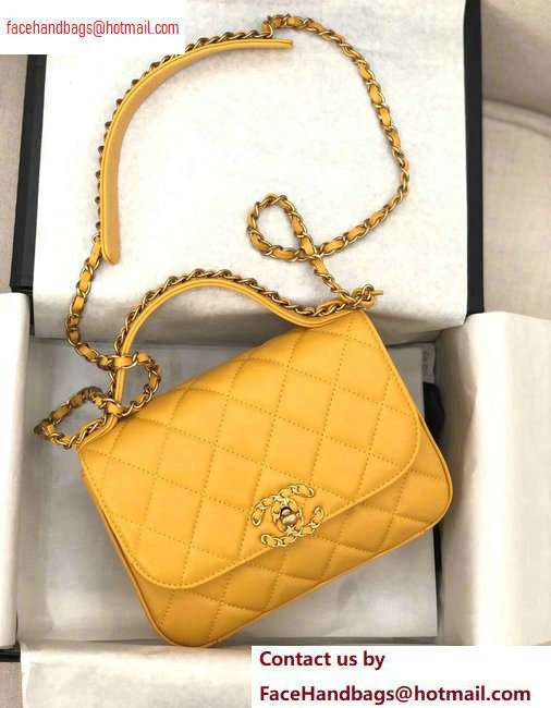 Chanel Chain Infinity Flap with Top Handle Small Bag Yellow 2020 - Click Image to Close