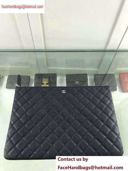 Chanel Classic Pouch Clutch Large Bag A82552 Caviar Leather Navy Blue/Silver - Click Image to Close