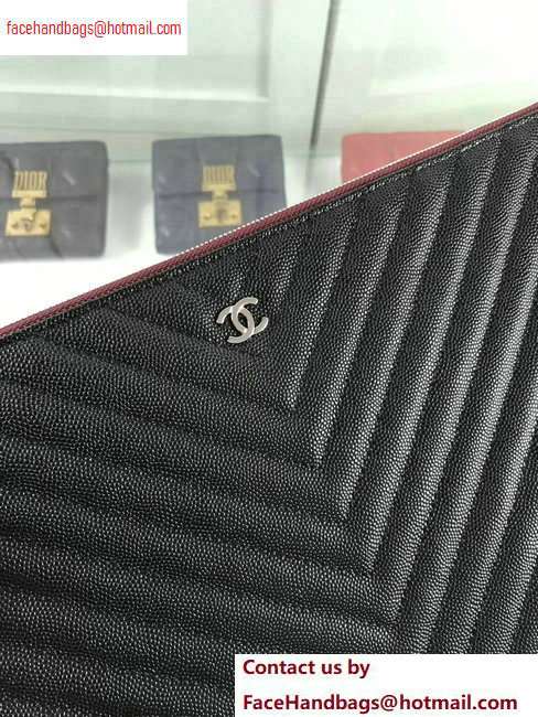 Chanel Classic Pouch Clutch Large Bag A82552 Chevron Caviar Leather Black/Silver
