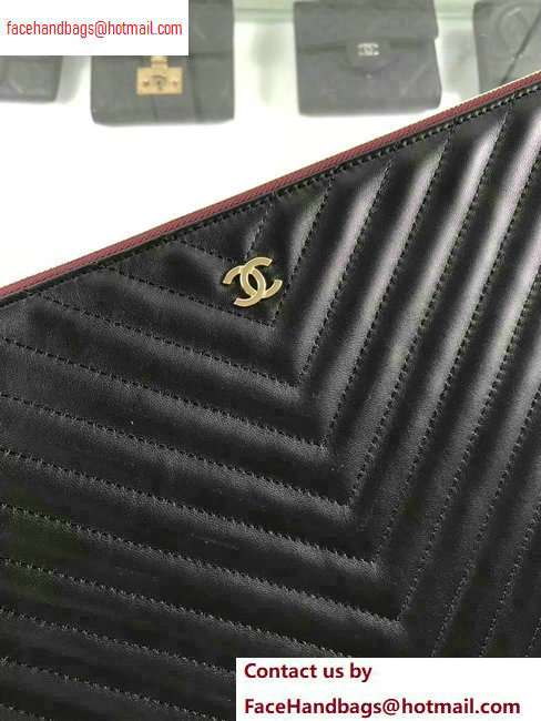 Chanel Classic Pouch Clutch Large Bag A82552 Chevron Lambskin Black/Gold - Click Image to Close