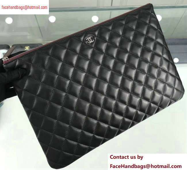 Chanel Classic Pouch Clutch Large Bag A82552 Lambskin Black/Silver - Click Image to Close