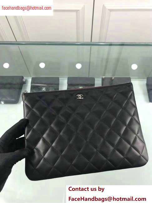 Chanel Classic Pouch Clutch Small Bag A82545 Lambskin Black/Silver - Click Image to Close
