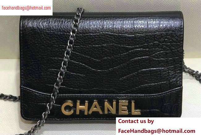 Chanel Crocodile Embossed Calfskin Gabrielle Wallet On Chain WOC Bag Black 2020 - Click Image to Close