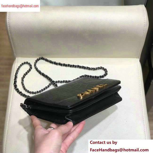 Chanel Crocodile Embossed Calfskin Gabrielle Wallet On Chain WOC Bag Black 2020