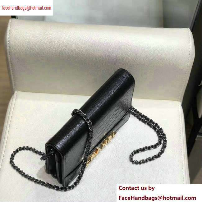 Chanel Crocodile Embossed Calfskin Gabrielle Wallet On Chain WOC Bag Black 2020