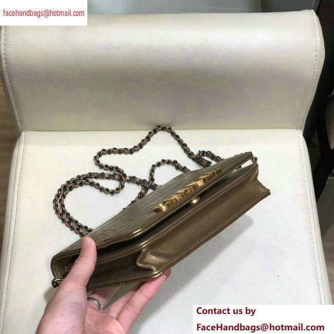 Chanel Crocodile Embossed Calfskin Gabrielle Wallet On Chain WOC Bag Metallic Gold 2020