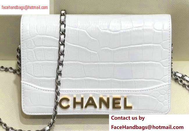Chanel Crocodile Embossed Calfskin Gabrielle Wallet On Chain WOC Bag White 2020