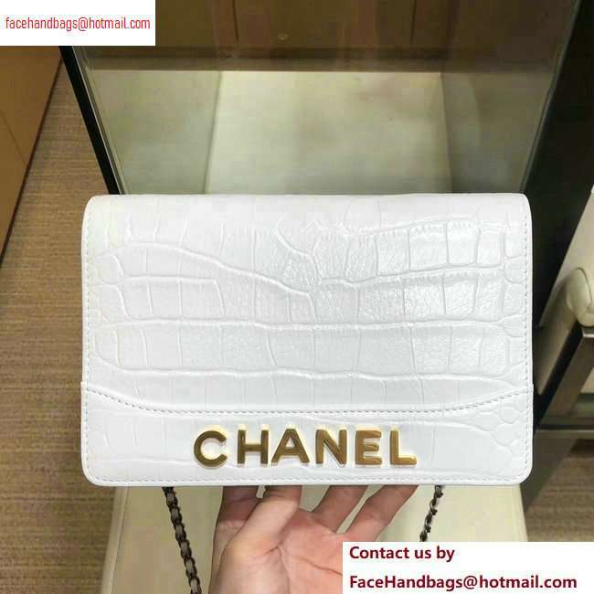 Chanel Crocodile Embossed Calfskin Gabrielle Wallet On Chain WOC Bag White 2020
