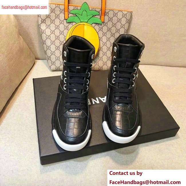 Chanel Crocodile Embossed Calfskin Sneakers G35079 Black 2020