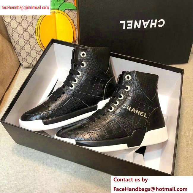 Chanel Crocodile Embossed Calfskin Sneakers G35079 Black 2020 - Click Image to Close