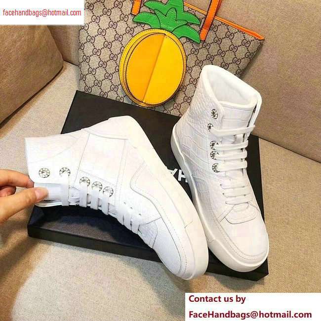 Chanel Crocodile Embossed Calfskin Sneakers G35079 White 2020 - Click Image to Close