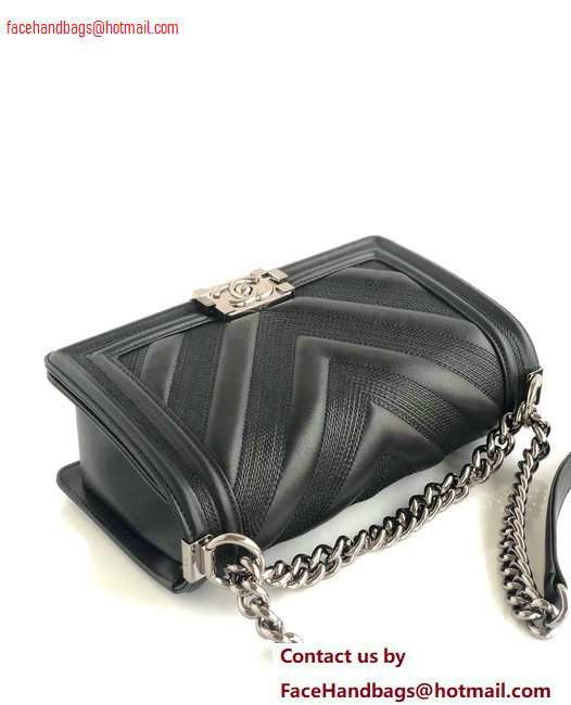 Chanel Embossed Chevron Medium Boy Flap Bag Black 2020