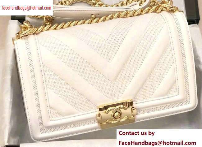 Chanel Embossed Chevron Medium Boy Flap Bag White 2020 - Click Image to Close