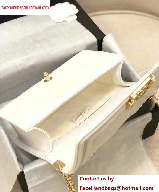 Chanel Embossed Chevron Medium Boy Flap Bag White 2020