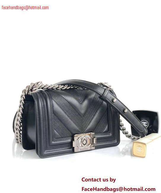 Chanel Embossed Chevron Small Boy Flap Bag Black 2020 - Click Image to Close
