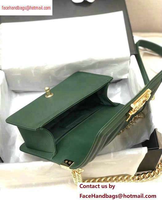 Chanel Embossed Chevron Small Boy Flap Bag Green 2020