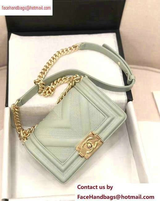 Chanel Embossed Chevron Small Boy Flap Bag Pale Green 2020 - Click Image to Close