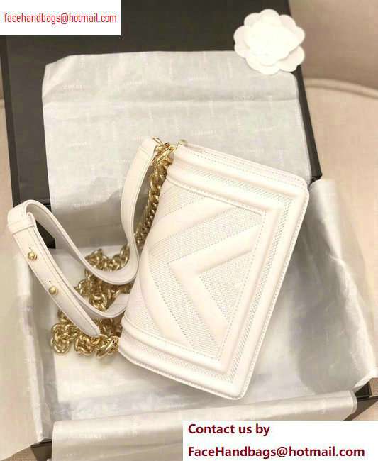 Chanel Embossed Chevron Small Boy Flap Bag White 2020 - Click Image to Close