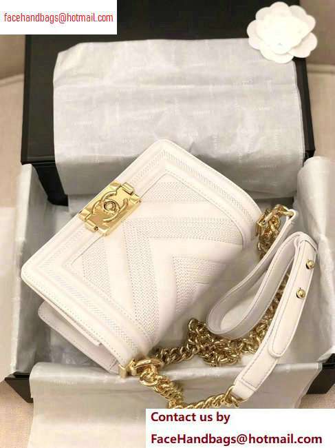 Chanel Embossed Chevron Small Boy Flap Bag White 2020 - Click Image to Close