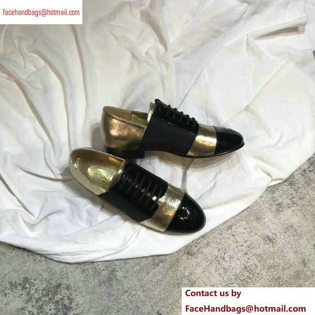 Chanel Glittered Fabric/Patent Calfskin Lace-Ups G34128 Metallic Gold 2020