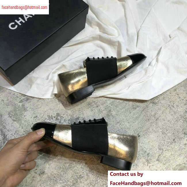 Chanel Glittered Fabric/Patent Calfskin Lace-Ups G34128 Metallic Gold 2020 - Click Image to Close