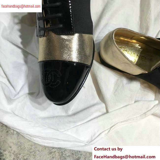 Chanel Glittered Fabric/Patent Calfskin Lace-Ups G34128 Metallic Gold 2020