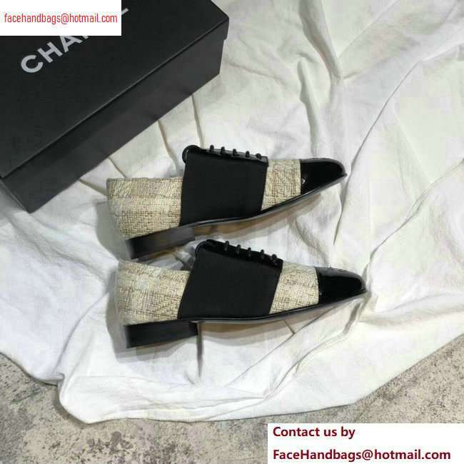 Chanel Glittered Fabric/Patent Calfskin Lace-Ups G34128 Tweed Beige 2020 - Click Image to Close