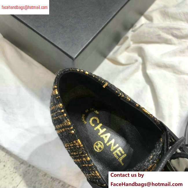 Chanel Glittered Fabric/Patent Calfskin Lace-Ups G34128 Tweed Black/Gold 2020 - Click Image to Close