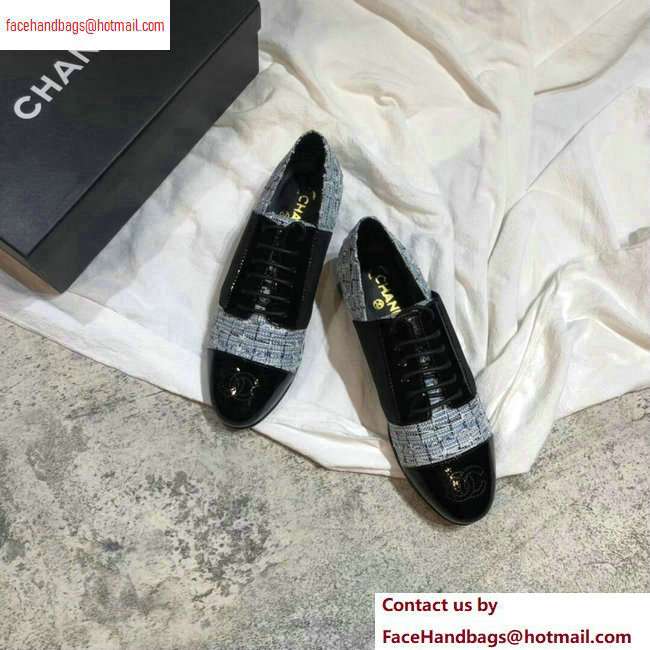 Chanel Glittered Fabric/Patent Calfskin Lace-Ups G34128 Tweed Blue 2020