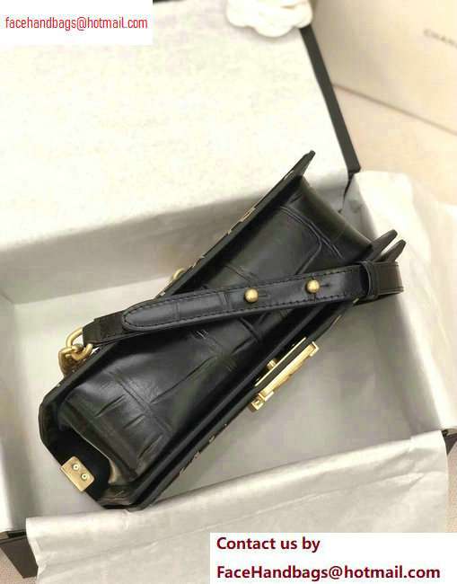 Chanel Graffiti Crocodile Embossed Printed Boy Flap Medium Bag Black 2020