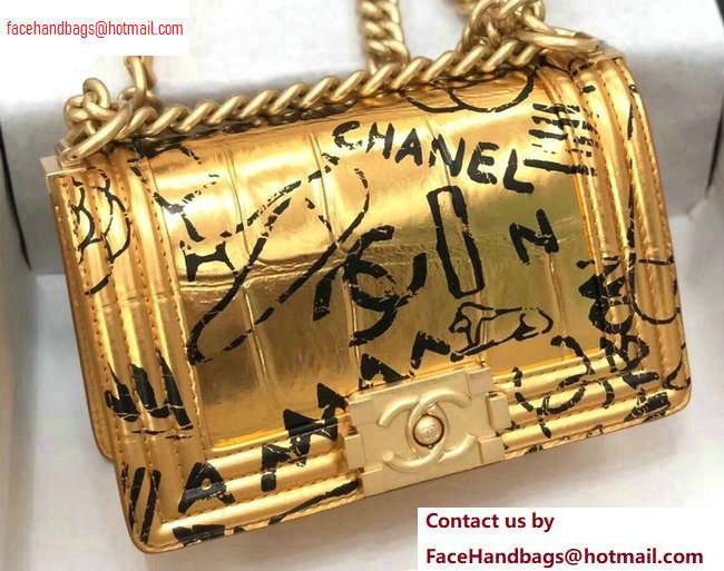 Chanel Graffiti Crocodile Embossed Printed Boy Flap Small Bag Gold 2020 - Click Image to Close