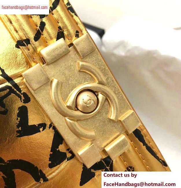 Chanel Graffiti Crocodile Embossed Printed Boy Flap Small Bag Gold 2020