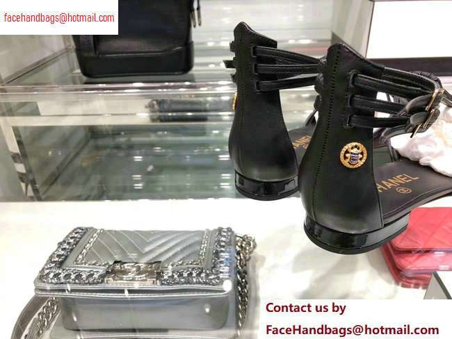 Chanel Heel 2cm Laminated Lambskin Sandals G35047 Black 2020
