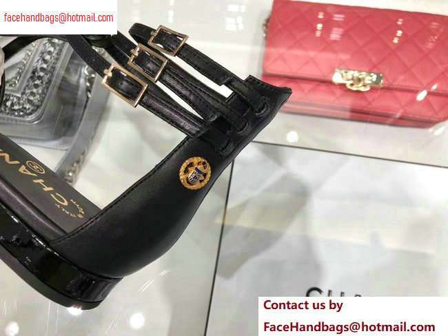 Chanel Heel 2cm Laminated Lambskin Sandals G35047 Black 2020