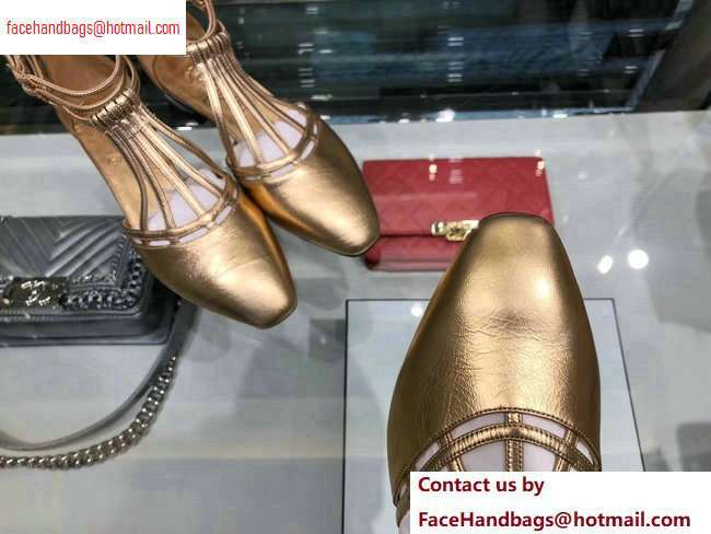 Chanel Heel 2cm Laminated Lambskin Sandals G35047 Gold 2020