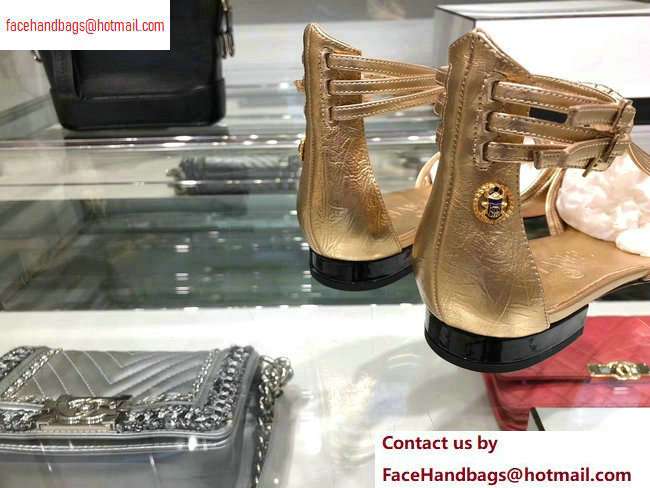 Chanel Heel 2cm Laminated Lambskin Sandals G35047 Gold 2020