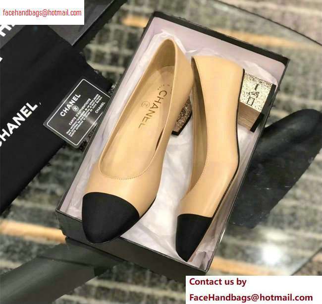 Chanel Heel 4cm Lambskin/Grosgrain Pumps G34906 apricot/Black 2020 - Click Image to Close