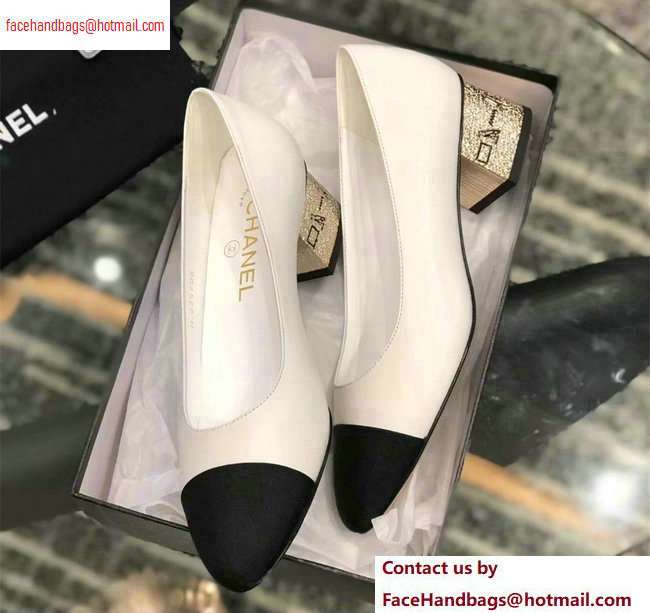 Chanel Heel 4cm Lambskin/Grosgrain Pumps G34906 white/Black 2020 - Click Image to Close