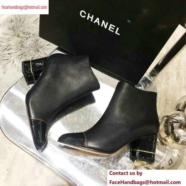 Chanel Heel 5.5cm Ankle Boots Black/Patent Leather 2020 - Click Image to Close