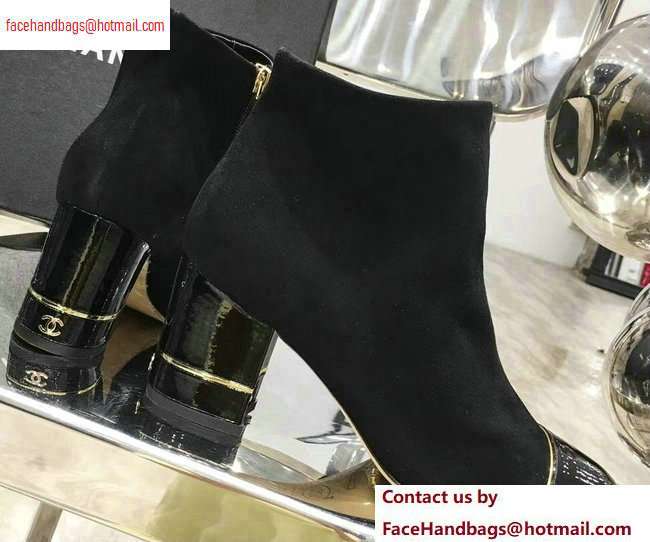 Chanel Heel 5.5cm Ankle Boots Suede Black/Patent Leather 2020 - Click Image to Close