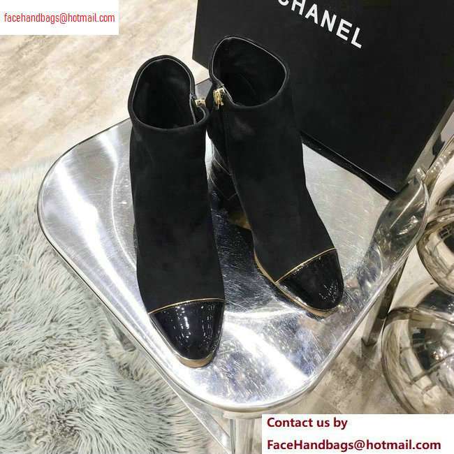Chanel Heel 5.5cm Ankle Boots Suede Black/Patent Leather 2020